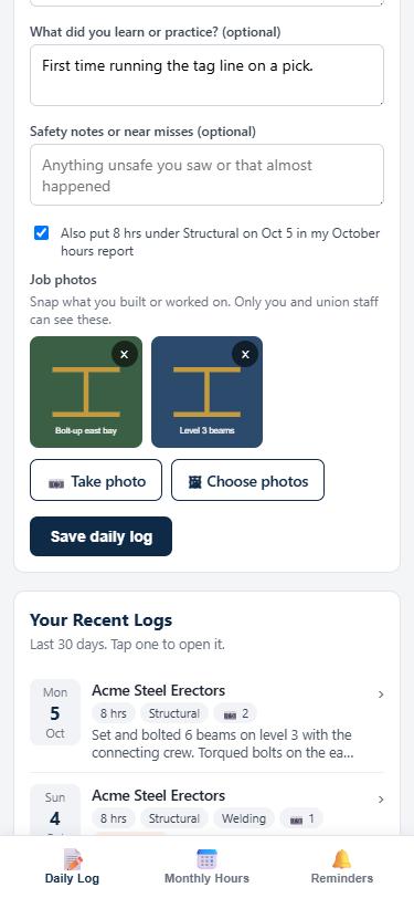 Job photos attached to a daily log